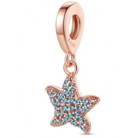 Charm pour bracelet or rose étoile de mer turquoise
