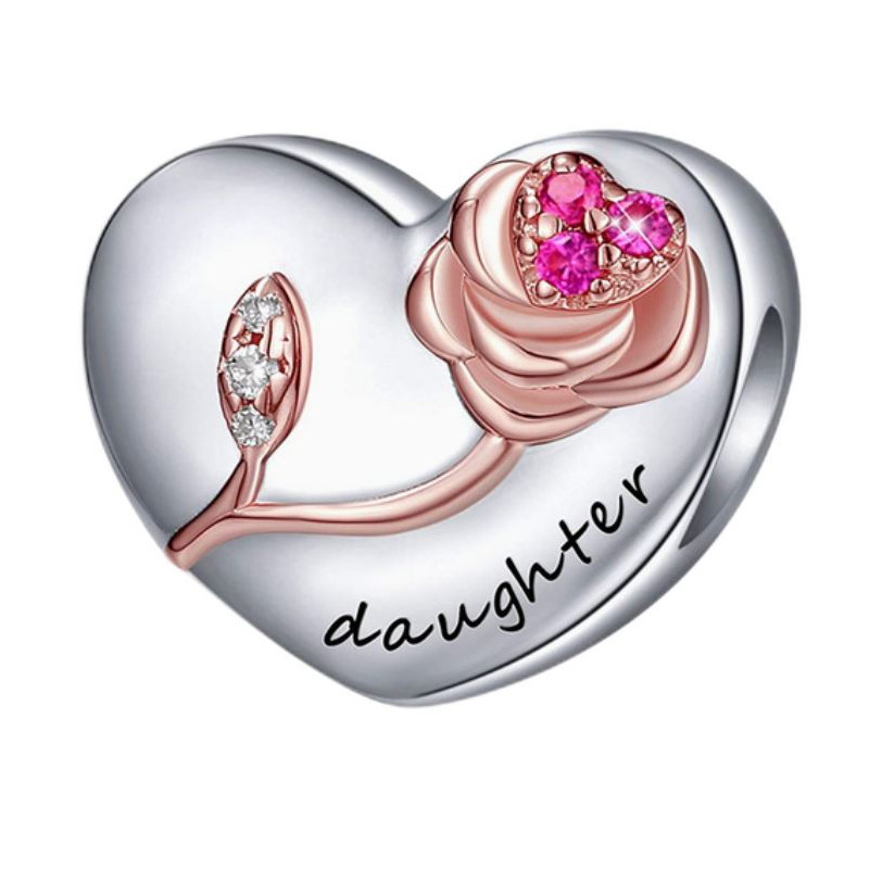 Charm pour bracelet coeur fleur or rose fille