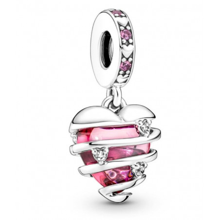 Charm pour bracelet argent coeur rose spirale strass