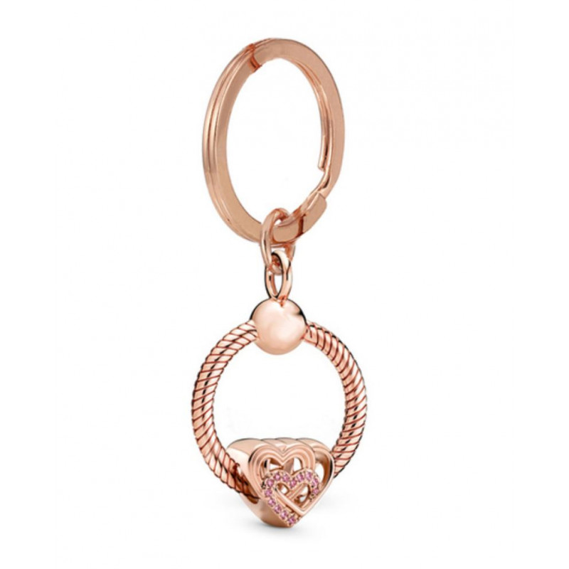 Porte clés avec bijoux charm or rose coeur strass rose