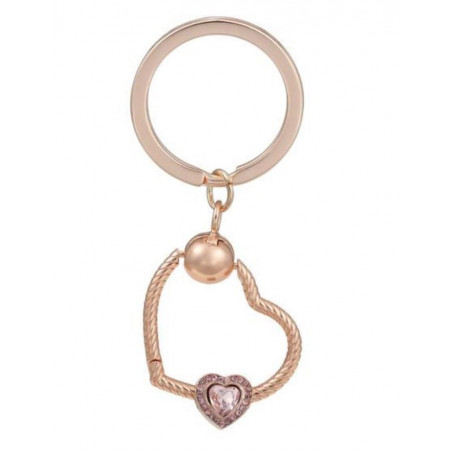Porte clés avec bijoux charm coeur or rose pierre rose