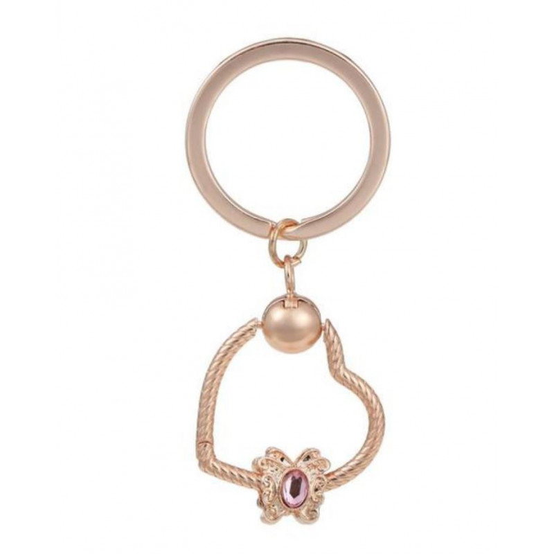 Porte clés avec bijoux charm coeur or rose papillon pierre