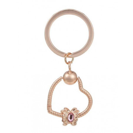 Porte clés avec bijoux charm coeur or rose papillon pierre