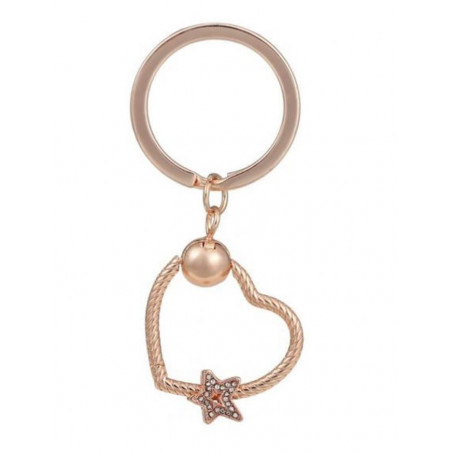 Porte clés avec bijoux charm coeur or rose étoile strass