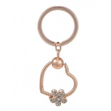 Porte clés avec bijoux charm coeur or rose fleur strass