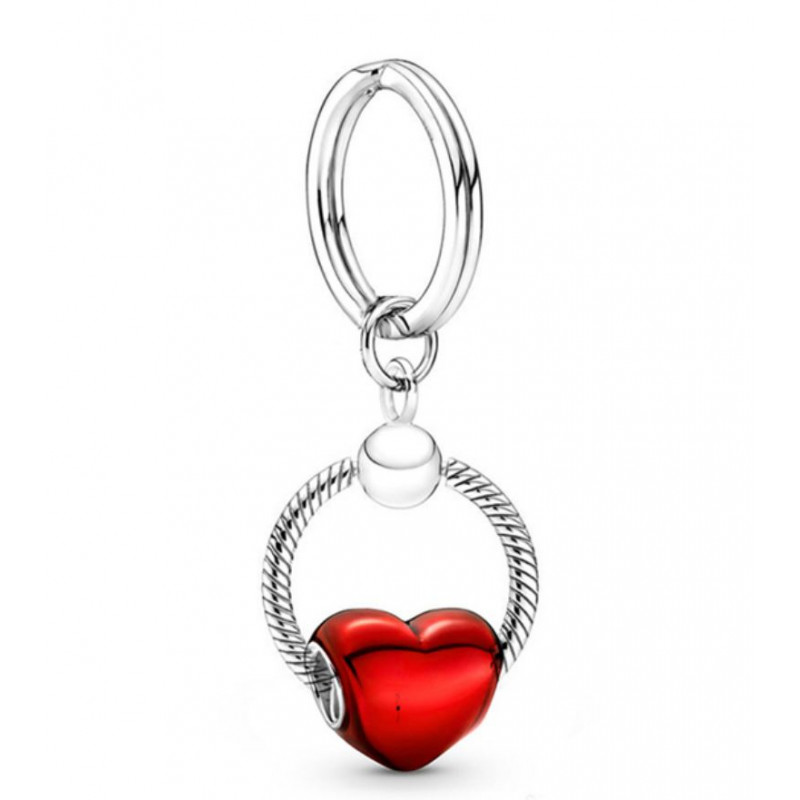 Porte clés avec bijoux charm argent coeur rouge