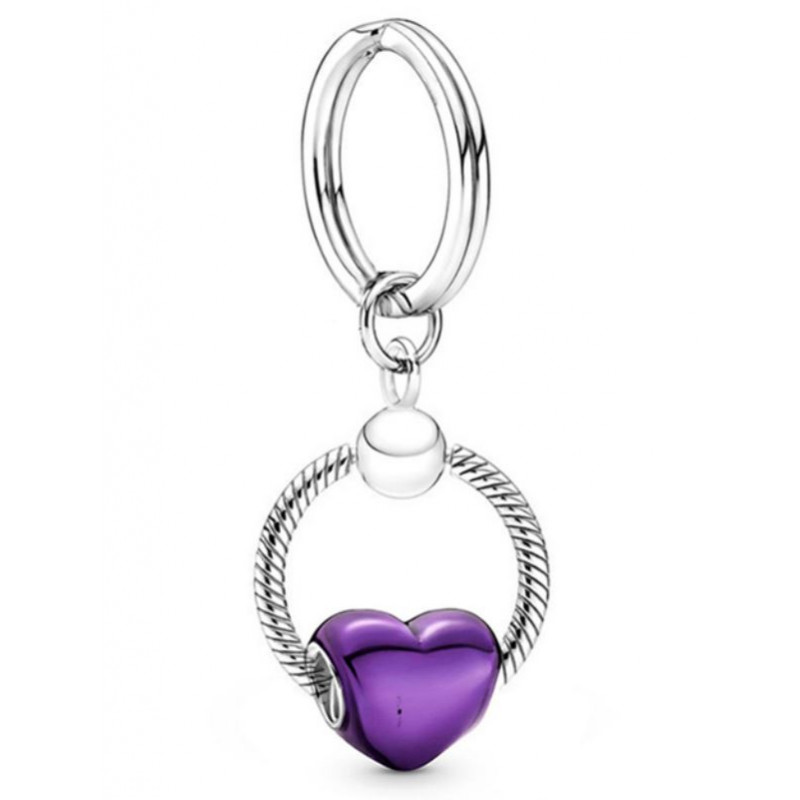 Porte clés avec bijoux charm argent coeur violet