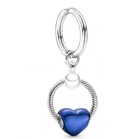 Porte clés avec bijoux charm argent coeur bleu