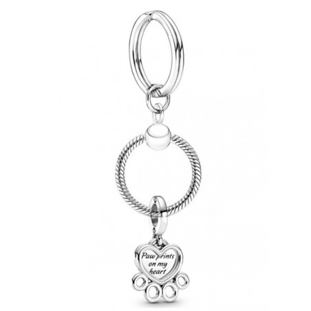 Porte clés avec bijoux charm argent patte de chien coeur