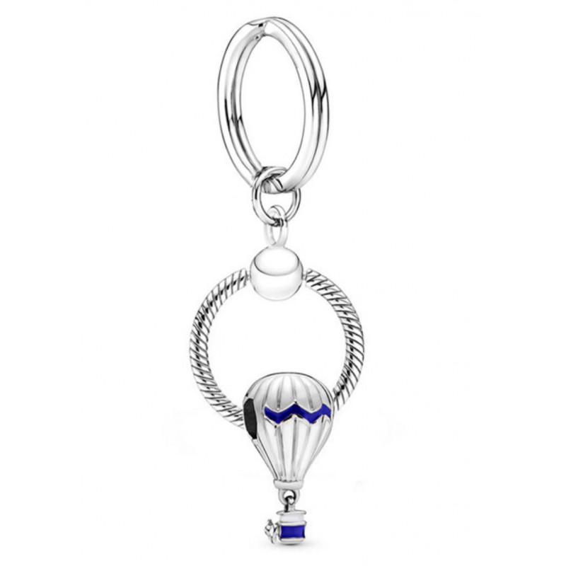Porte clés avec bijoux charm argent montgolfière bleu