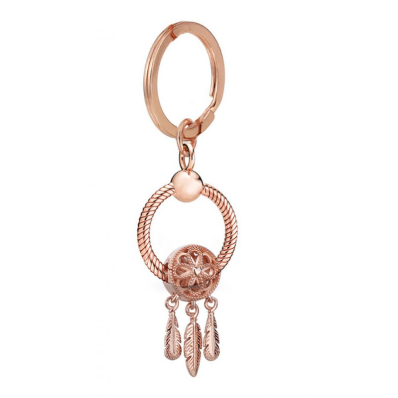 Porte clés avec bijoux charm or rose attrape rêve strass