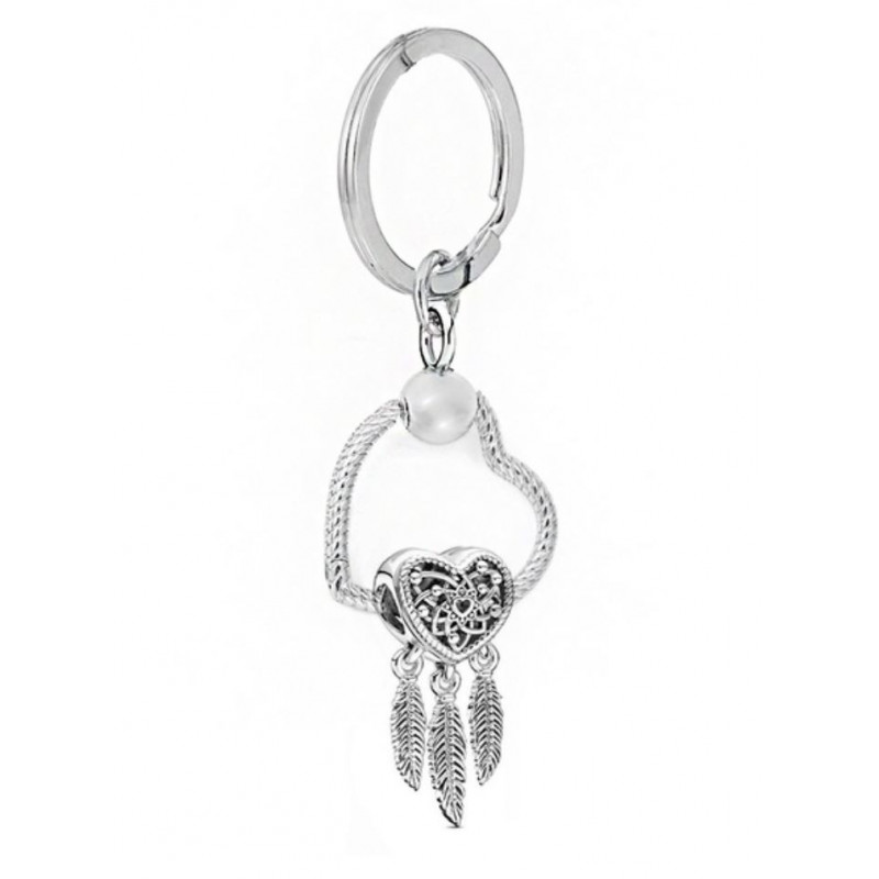 Porte clés avec bijoux charm coeur attrape rêve coeur