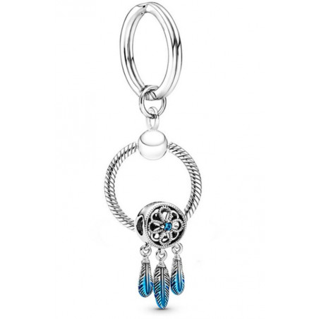 Porte clés avec bijoux charm argent attrape rêve bleu