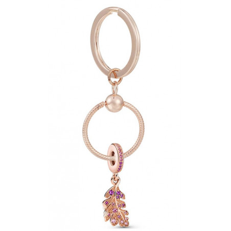 Porte clés avec bijoux charm or rose plume strass violet