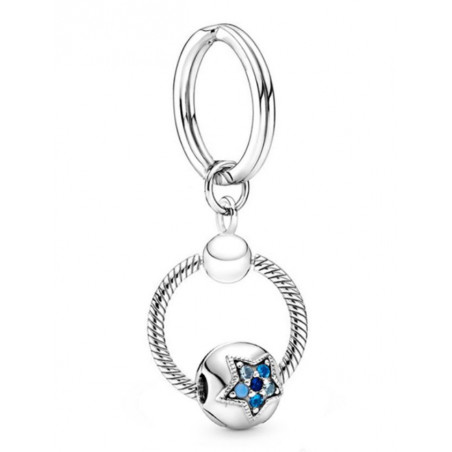 Porte clés avec bijoux charm argent boule argent étoile pierre bleu