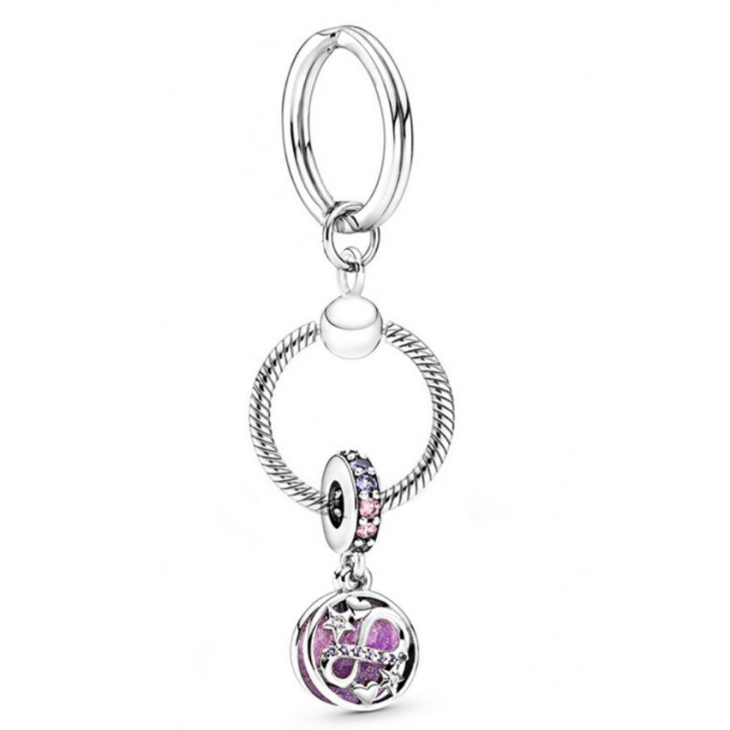 Porte clés avec bijoux charm argent pierre rose infini
