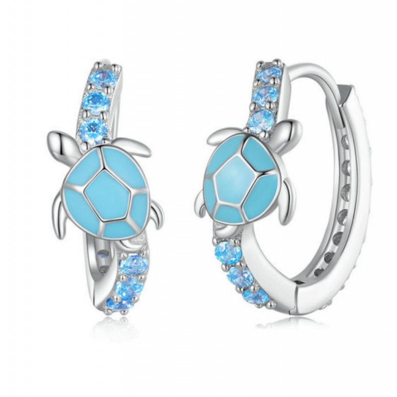 boucles d'oreilles tortue pierre sur diamant bleu