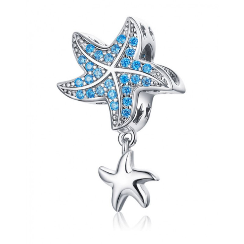 Charm pour bracelet argent étoile de mer strass bleu
