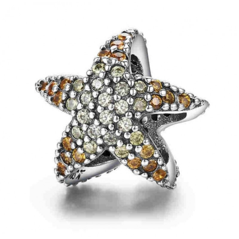 Charm pour bracelet étoile de mer diamant ambre