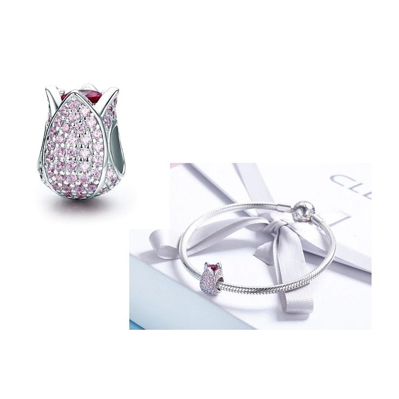 Charm bijou pour bracelet fleur tulipe pierre violette