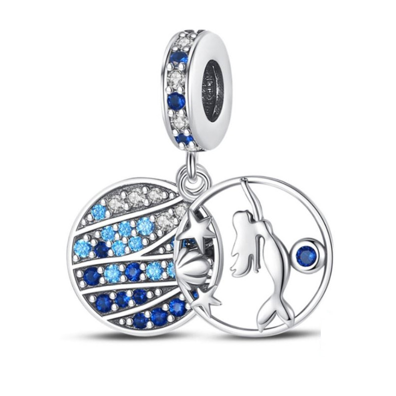 Charm pour bracelet sirène coquillage pierre bleu