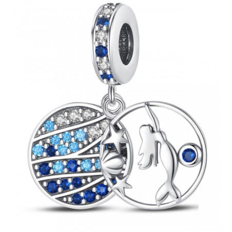Charm pour bracelet sirène coquillage pierre bleu