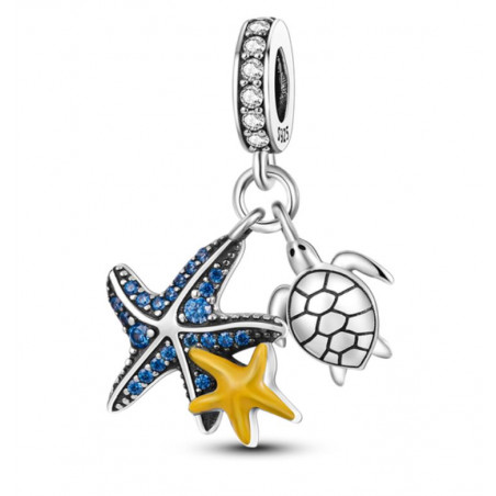 Charm pour bracelet tortue argent étoile de mer bleu jaune