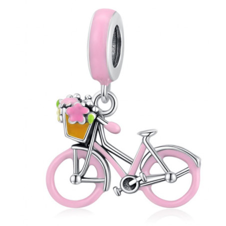 Charm pour bracelet vélo rose panier de fleurs
