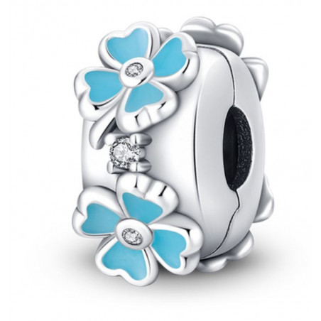 Charm pour bracelet clip grande fleur bleue