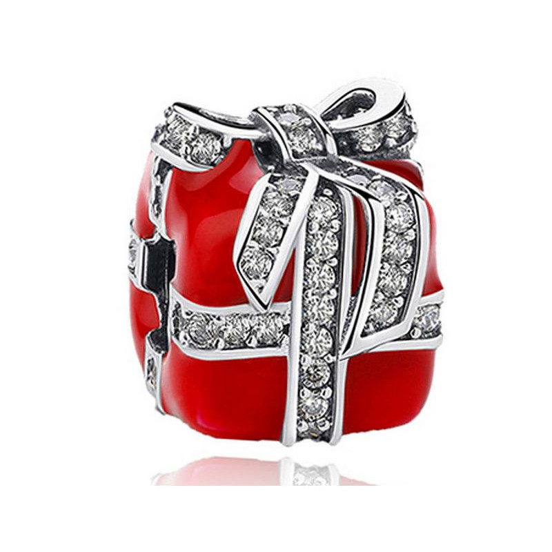 Charm bijoux bracelet gros cadeau de noël rouge noeud strass