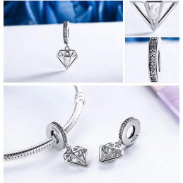 Charm pour bracelet argent diamant pierre centrale