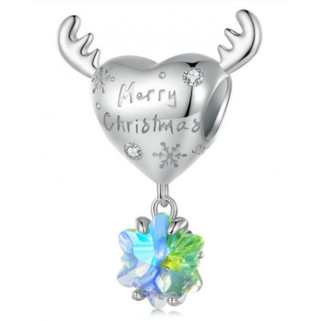 Charm pour bracelet coeur joyeux noel neige
