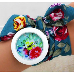 Montre femme quartz bracelet tissu fleur cadran fleurs