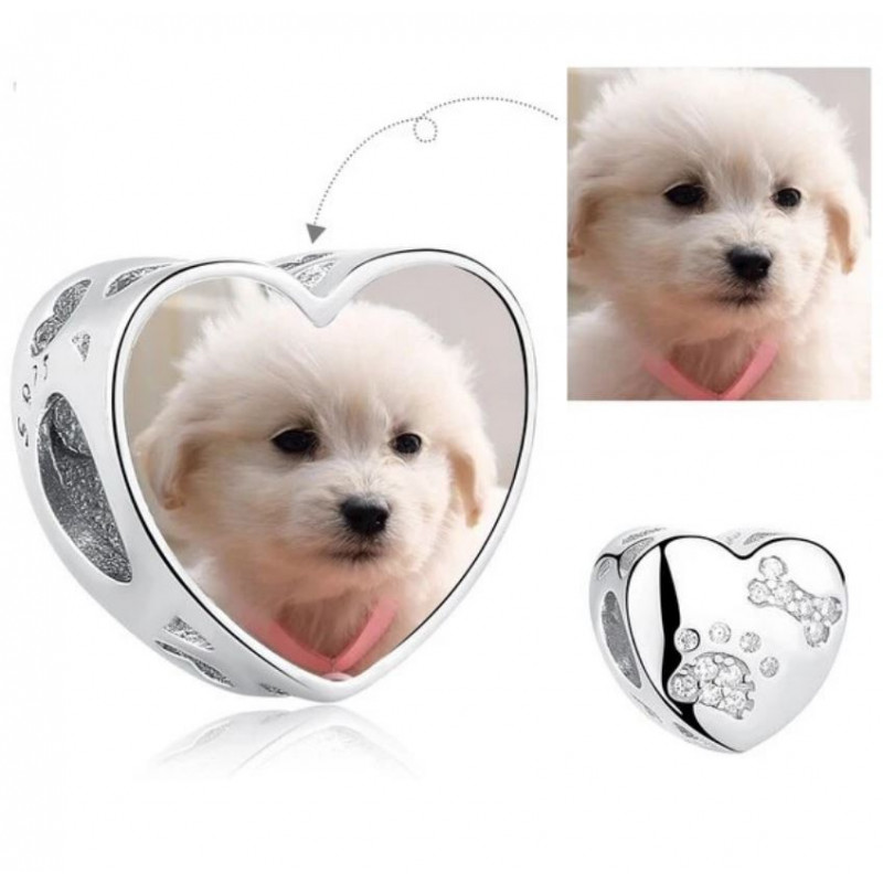 Charm bijou bracelet personnalisable coeur patte chien os