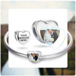 Charm bijoux bracelet argent coeur personnalisable avec photo et texte