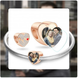 Charm bijoux bracelet argent personnalisable avec photo coeur or rose strass