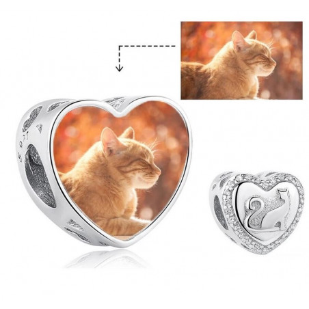 Charm bijou bracelet personnalisable photo coeur chat