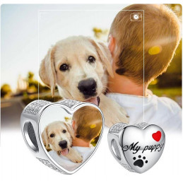 Charm bijou bracelet photo coeur rouge chien
