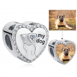 Charm bijoux bracelet argent personnalisable avec photo coeur chien love dog