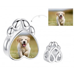 Charm bijoux bracelet argent personnalisable avec photo coeur patte de chien