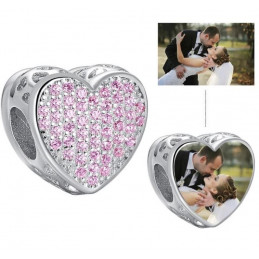 Charm bijoux bracelet argent personnalisable avec photo coeur strass rose