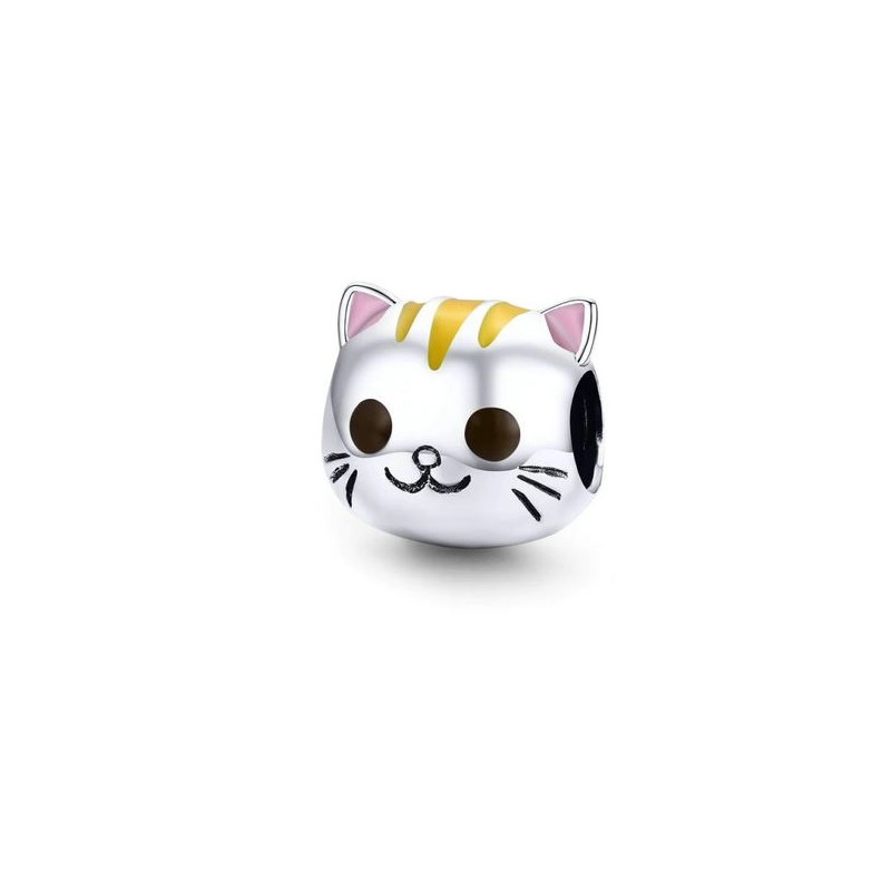Charm pour bracelet argent tête de chat coloré