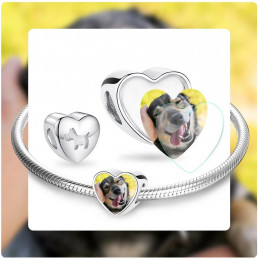 Charm bijou bracelet argent photo coeur petit chien