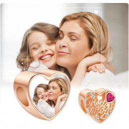 Charm bijoux bracelet argent personnalisable avec photo coeur or rose meilleure maman