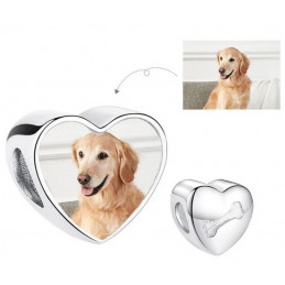 Charm bijoux bracelet argent personnalisable avec photo coeur os chien
