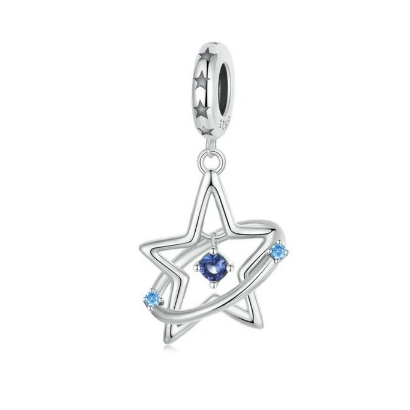 Charm pour bracelet étoile pierre bleu anneau
