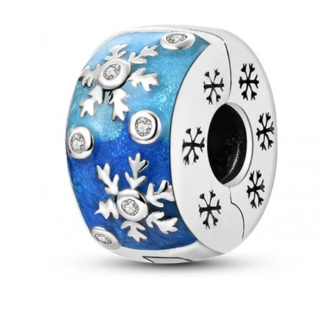 Charm pour bracelet clip flocon de neige bleu