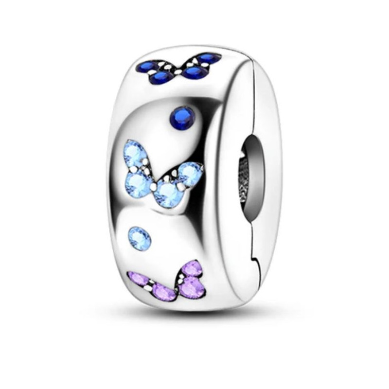 Charm pour bracelet clip papillons bleu rose