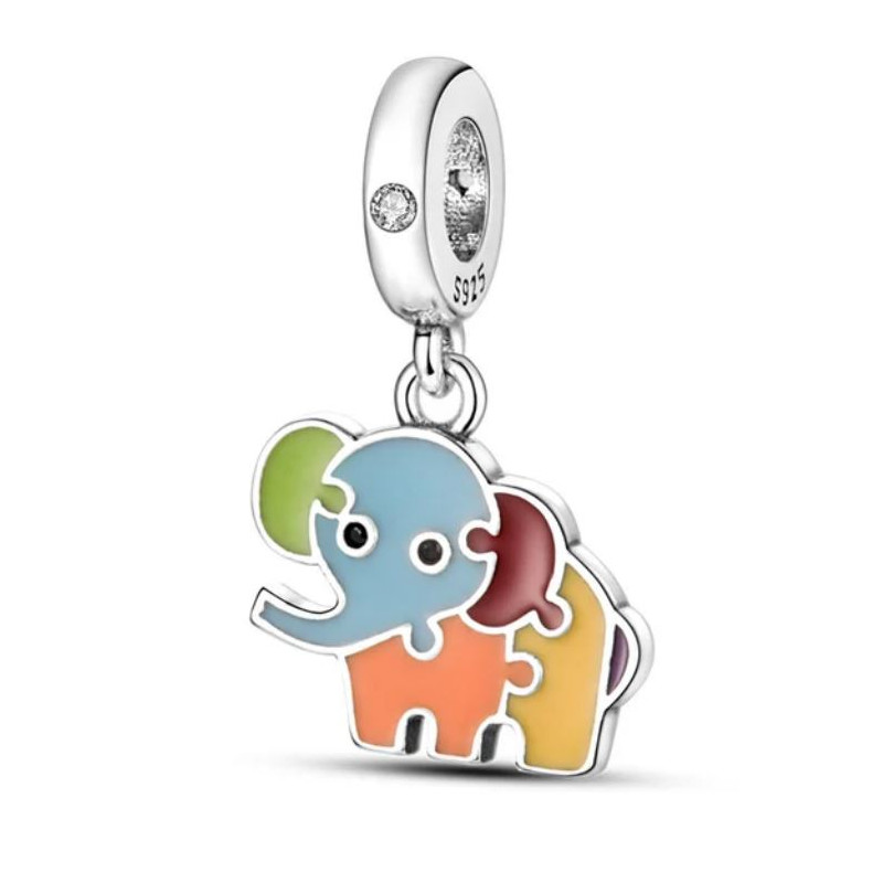 Charm pour bracelet éléphant multicolore puzzle