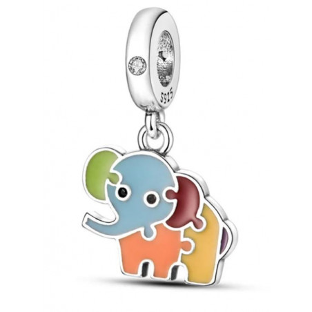 Charm pour bracelet éléphant multicolore puzzle